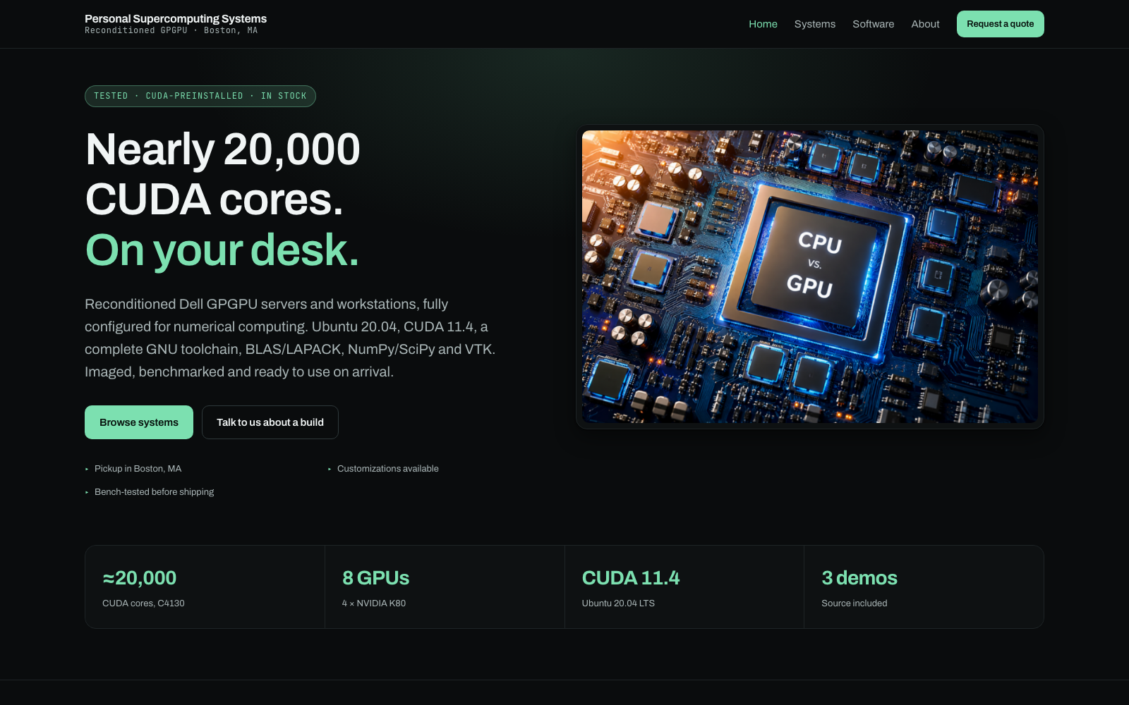 Homepage of electroniscript.com, the Personal Supercomputing Systems site